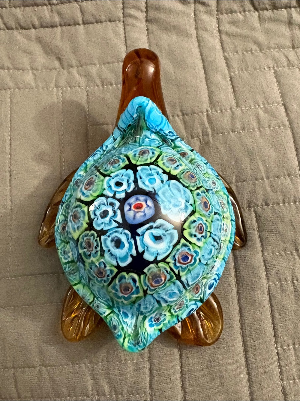 Millefiori Sea Turtle Art Glass Paperweight Figurine - Picture 3 of 13